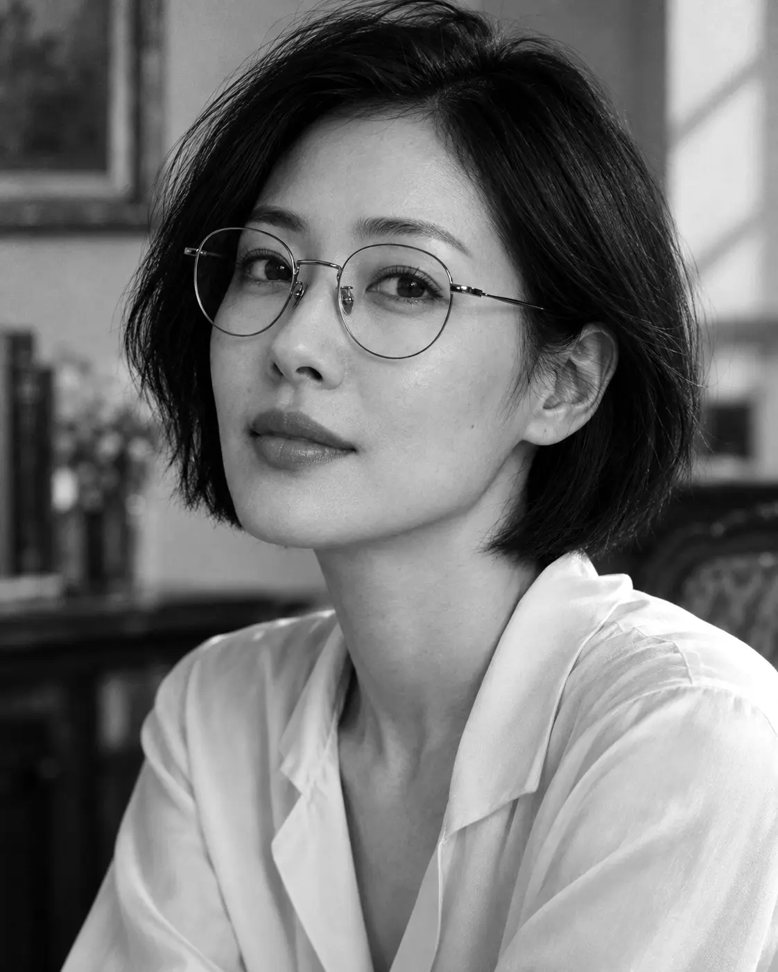 Titanp3 착용 여성 모델, 흑백 AI 스타일링 이미지