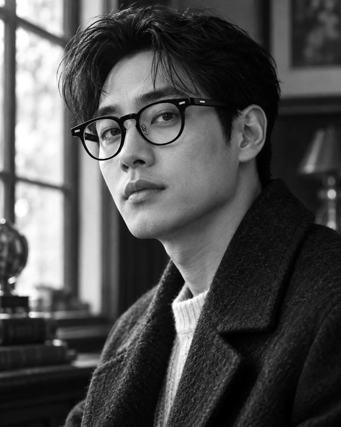 Bostonal 8 착용 남성 모델, 흑백 AI 스타일링 이미지